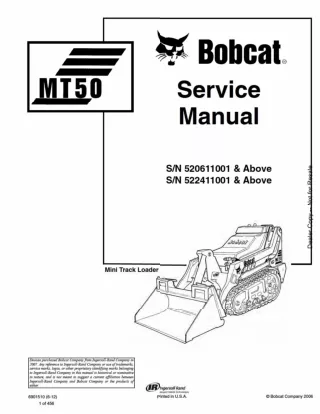 BOBCAT MT50 MINI TRACK LOADER Service Repair Manual SN：520611001 and Above