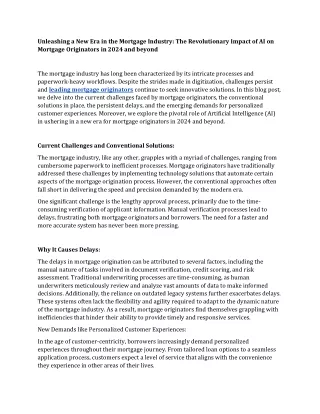 Unleashing a New Era in the Mortgage Industry The Revolutionary Impact of AI on Mortgage Originators in 2024 and beyond