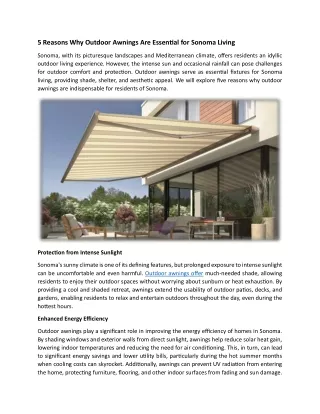 5 Reasons Why Outdoor Awnings Are Essential for Sonoma Living