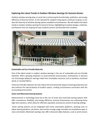 Exploring the Latest Trends in Outdoor Window Awnings for Sonoma Homes