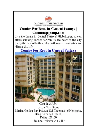 Condos For Rent In Central Pattaya  Globaltopgroup.com