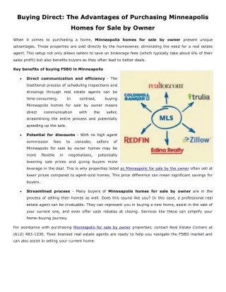 Buying Direct: The Advantages of Purchasing Minneapolis Homes for Sale by Owner