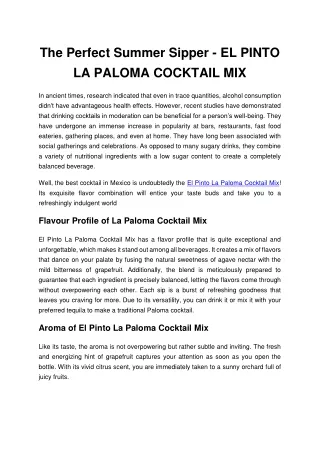 The Perfect Summer Sipper - EL PINTO LA PALOMA COCKTAIL MIX