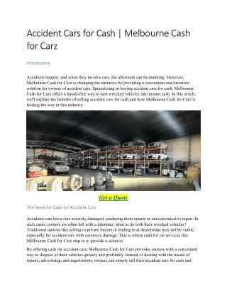 Accident Cars for Cash Melbourne Cash for Carz