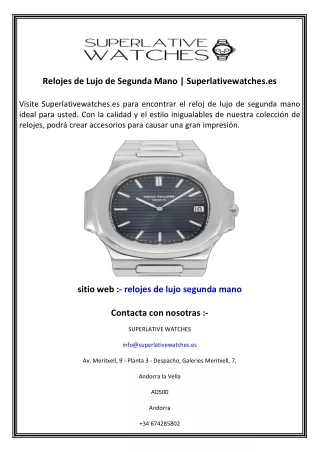 Relojes de Lujo de Segunda Mano  Superlativewatches.es