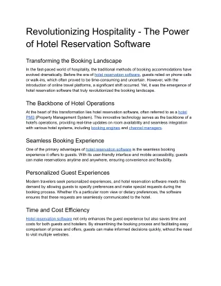 Revolutionizing Hospitality - The Power of Hotel Reservation Software