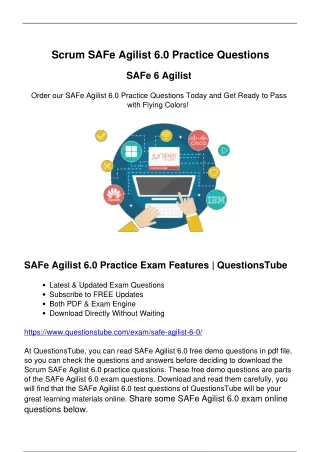 SAFe Agilist 6.0 Practice Questions (2024) -Perfect Solution To Exam Preparation