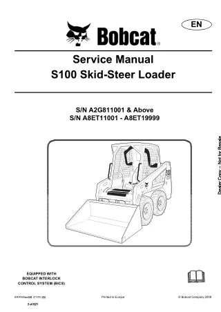 Bobcat S100 Skid Steer Loader Service Repair Manual (SN A8ET11001 - A8ET19999)