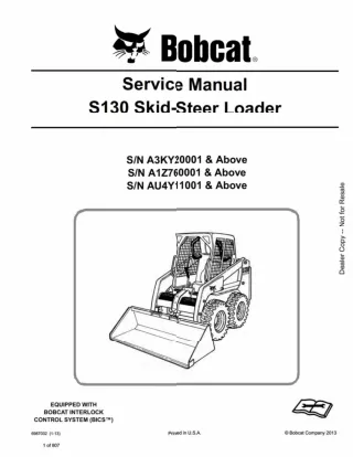 BOBCAT S130 SKID STEER LOADER Service Repair Manual SN：AU4Y11001 and Above