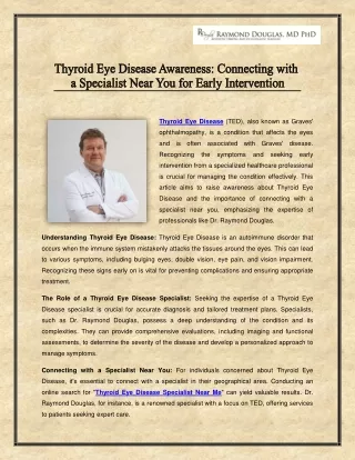 Thyroid Eye Disease Awareness - Connecting with a Specialist Near You for Early Intervention