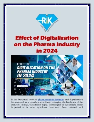 Effect of Digitalization on the Pharma Industry in 2024