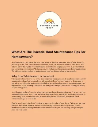 What Are The Essential Roof Maintenance Tips For Homeowners?