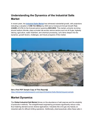 Industrial Salts Market Analysis Business Revenue