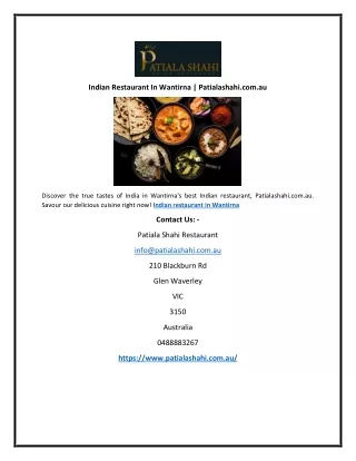 Indian Restaurant In Wantirna | Patialashahi.com.au