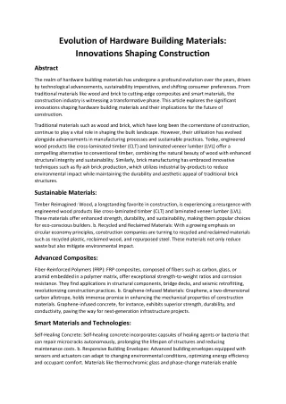 Evolution of Hardware Building Materials: Innovations Shaping Construction