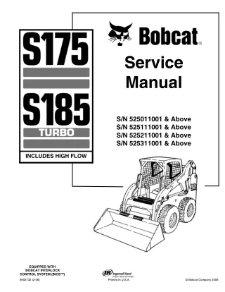 BOBCAT S175 SKID STEER LOADER Service Repair Manual SN 525011001 & Above