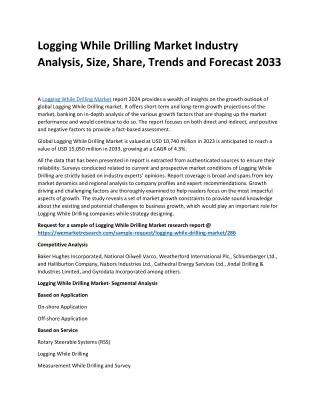 Logging While Drilling Market