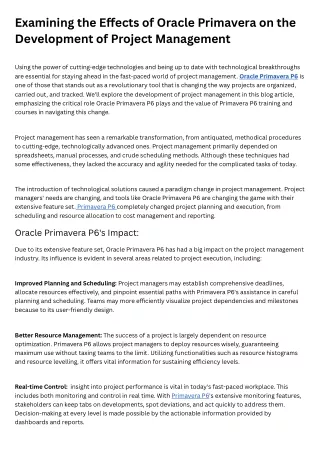 Examining the Effects of Oracle Primavera on the Development of Project Management