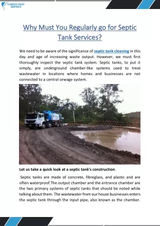 Why Must You Regularly go for Septic tank services?