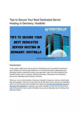 Tips to Secure Your Best Dedicated Server Hosting in Germany: Hostbillo