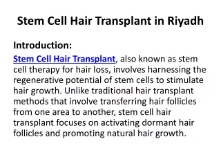 Stem Cell Hair Transplant in Riyadh