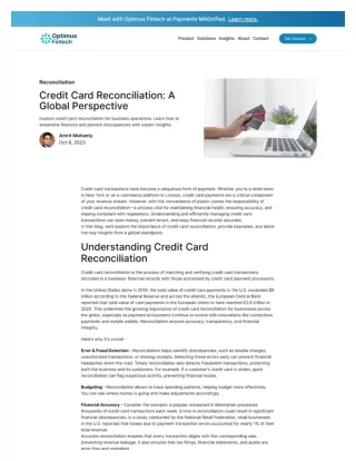 Credit card reconciliation - Optimus Fintech