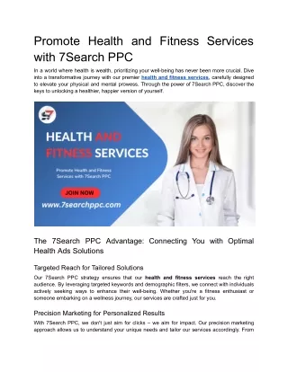 Promote Health and Fitness Services with 7Search PPC