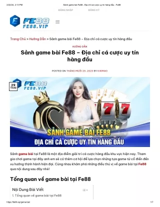 Sảnh game bài Fe88 – Địa chỉ cá cược uy tín hàng đầu
