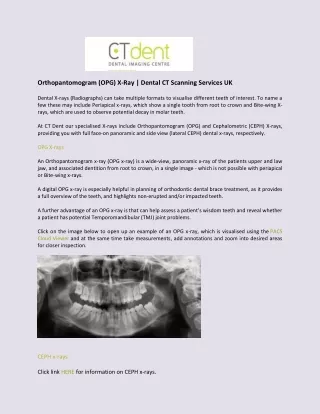 Orthopantomogram (OPG) X-Ray - Dental CT Scanning Services in UK