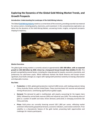 Exploring the Dynamics of the Global Gold Mining Market Trends