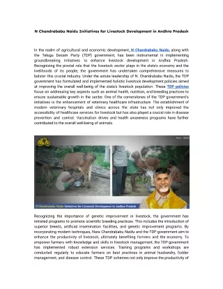 N Chandrababu Naidu Initiatives for Livestock Development in Andhra Pradesh