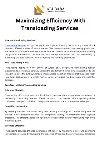 Maximizing Efficiency With Transloading Services