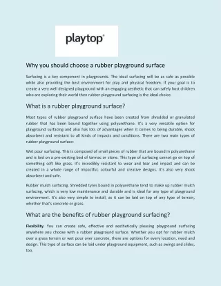 Why you should choose a rubber playground surface - Playtop Ltd UK