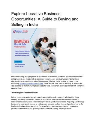 Explore Lucrative Business Opportunities: A Guide to Buying and Selling in India