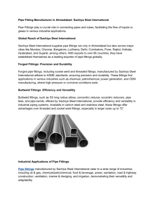 Pipe Fitting Manufacturer in Ahmedabad_ Sachiya Steel International