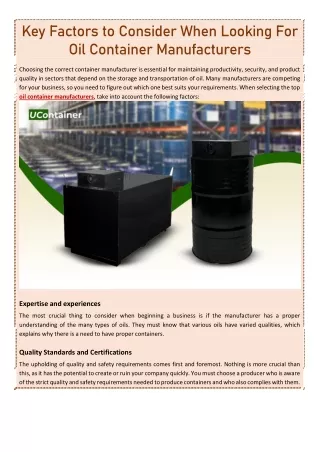 Key Factors to Consider When Looking For Oil Container Manufacturers