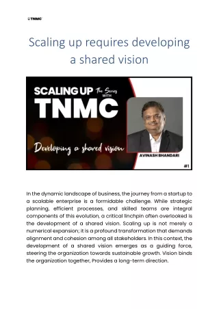 Scaling Up Requires - Developing a Shared Vision