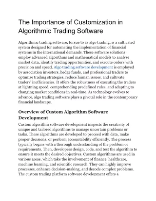 The Importance of Customization in Algorithmic Trading Software