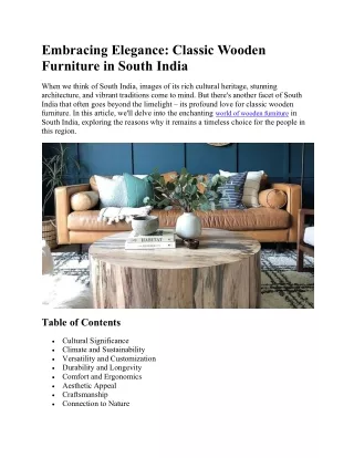 Embracing Elegance - Classic Wooden Furniture in South India