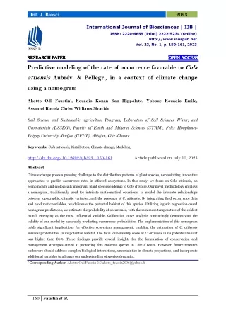 Predictive modeling of the rate of occurrence favorable to Cola attiensis