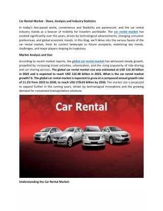 Car Rental Market - Share, Analysis and Industry Statistics