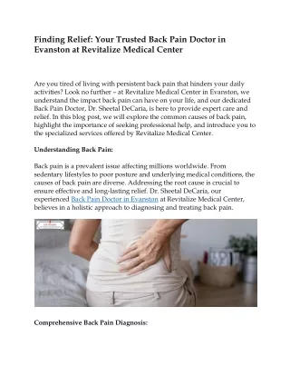 Back Pain Doctor in Evanston