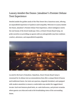 Luxury Amidst the Dunes_ Jaisalmer's Premier Deluxe Tent Experience