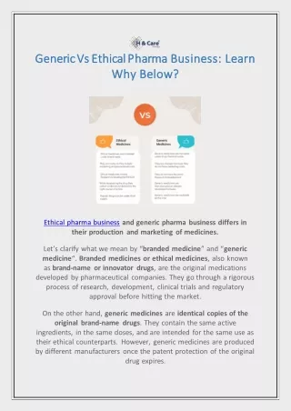 Generic Vs Ethical Pharma Business: Learn Why Below?