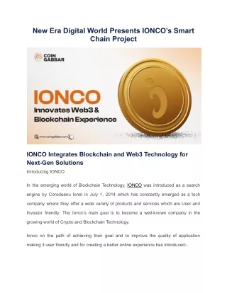 New Era Digital World Presents IONCO’s Smart Chain Project