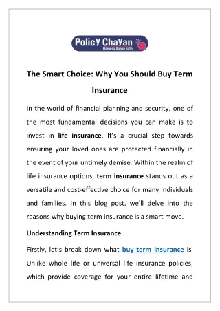 The Smart Choice: Why You Should Buy Term Insurance