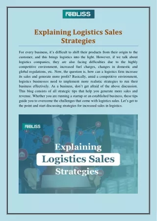 Explaining Logistics Sales Strategies