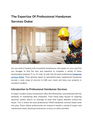 The Expertise Of Professional Handyman Services Dubai