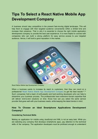 Tips To Select a React Native Mobile App Development Company