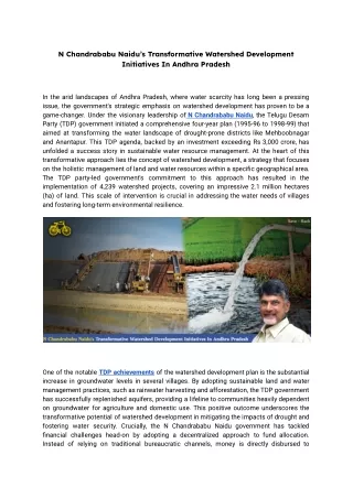 N Chandrababu Naidu’s Transformative Watershed Development Initiatives In Andhra